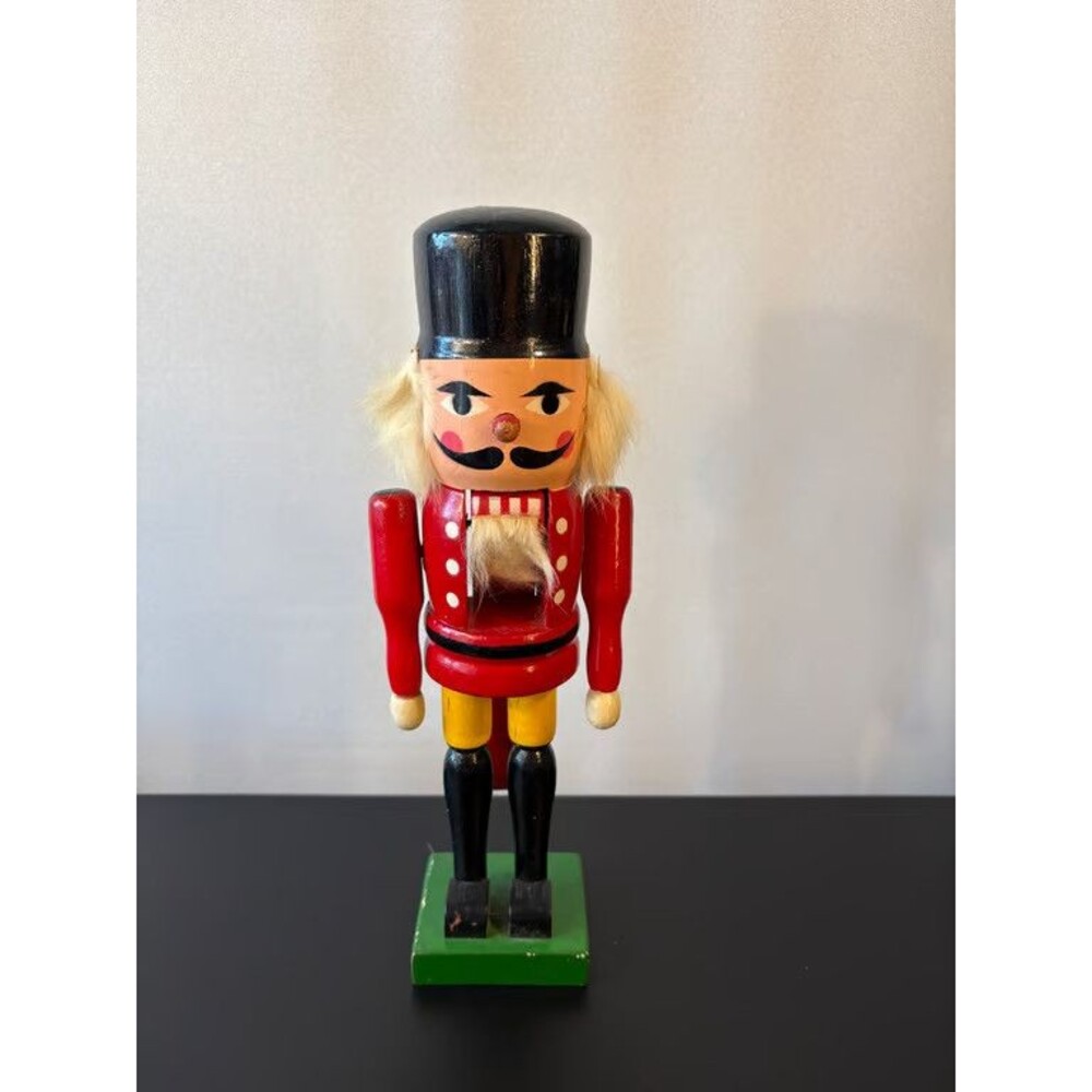 Vintage Wooden Soldier Nutcracker Red Black Green